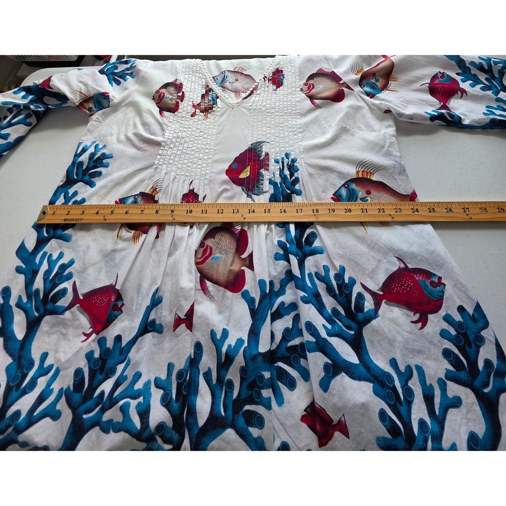 Soft Surroundings Plus Size Tunic Dress Seychelles Fish Coral 1X Beaded Hem - Picture 8 of 13